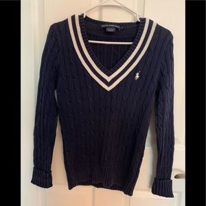 Ralph Lauren Sport cable knit v-neck navy sweater